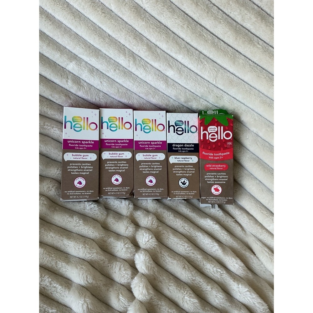 Hello Kids Toothpaste (4.2 oz)‎ – Unicorn Sparkle, Dragon, Strawberry, 5ct